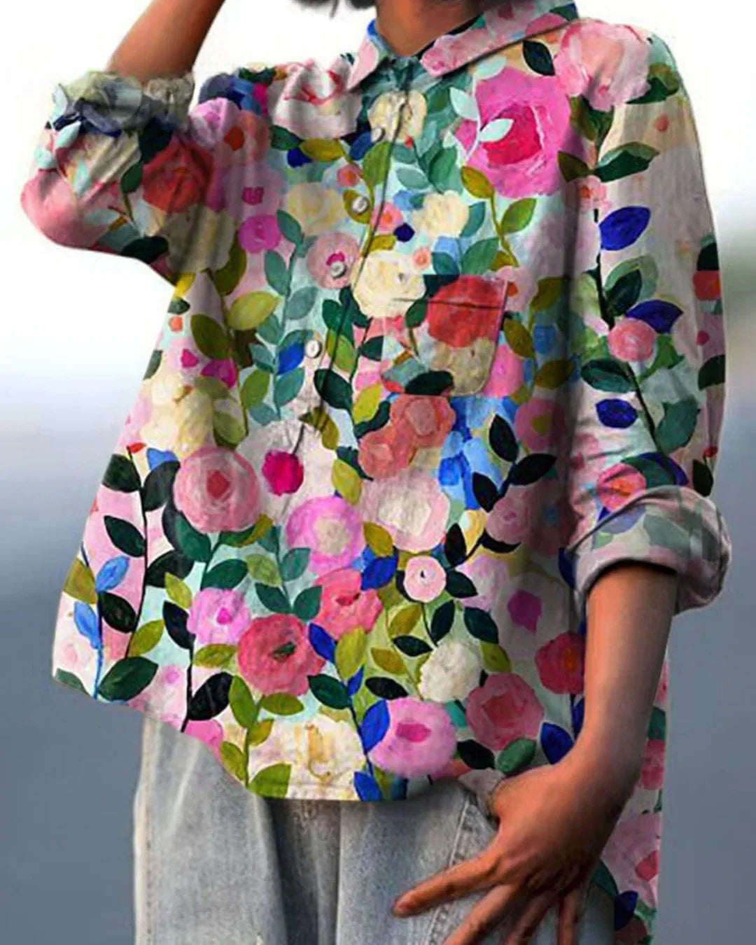 MARIA™ - COTTON LINEN BLOUSE WITH FLORAL PRINT