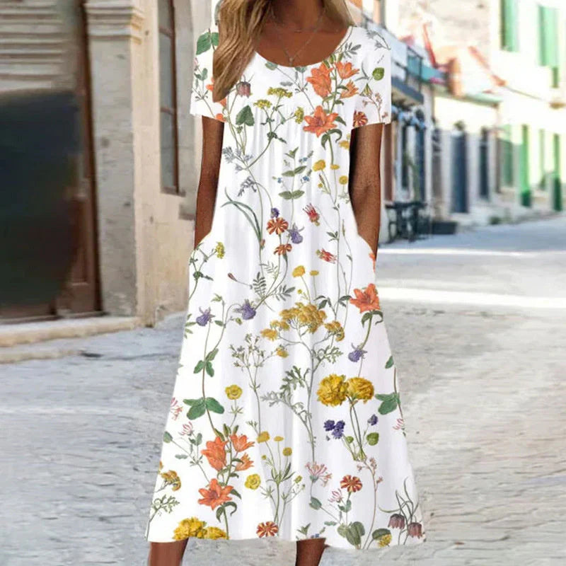 Isabella – Boho Floral Dress with Tummy Coverage