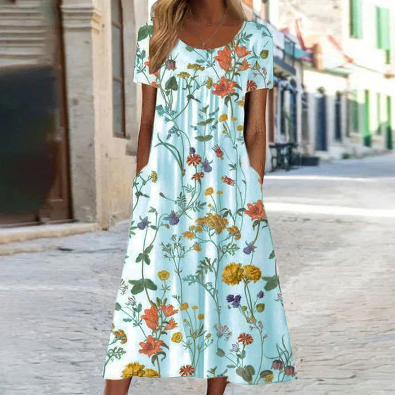 Isabella – Boho Floral Dress with Tummy Coverage