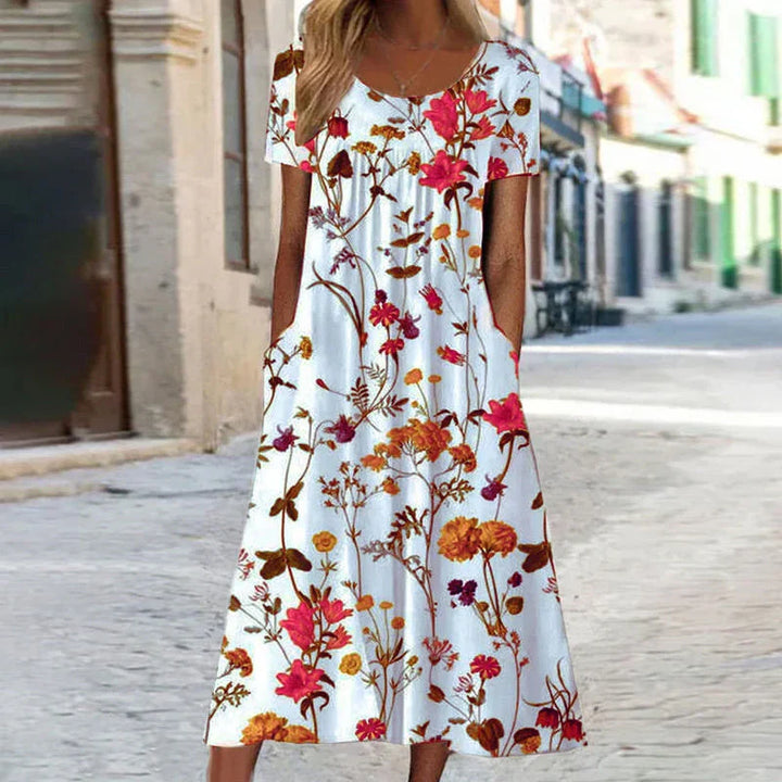Isabella – Boho Floral Dress with Tummy Coverage