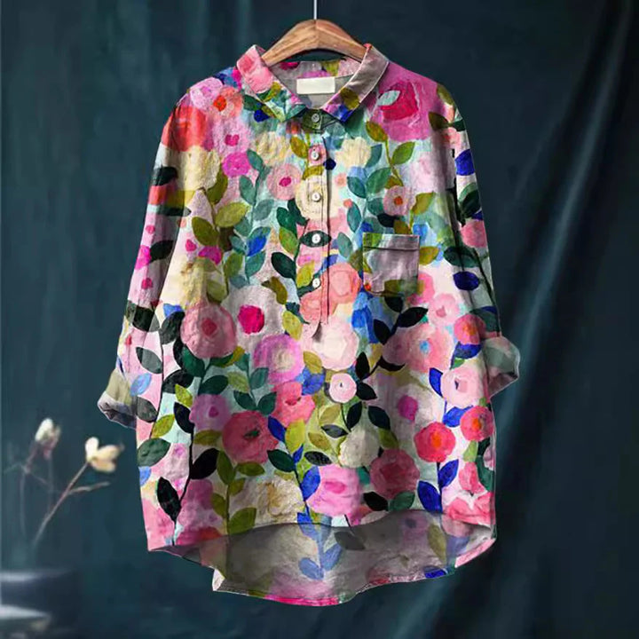 MARIA™ - COTTON LINEN BLOUSE WITH FLORAL PRINT