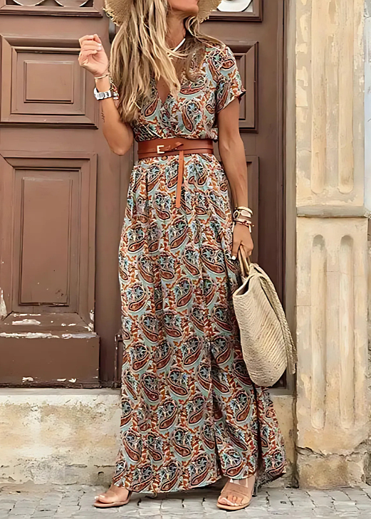 Drina | Long bohemian dress with gathered waist